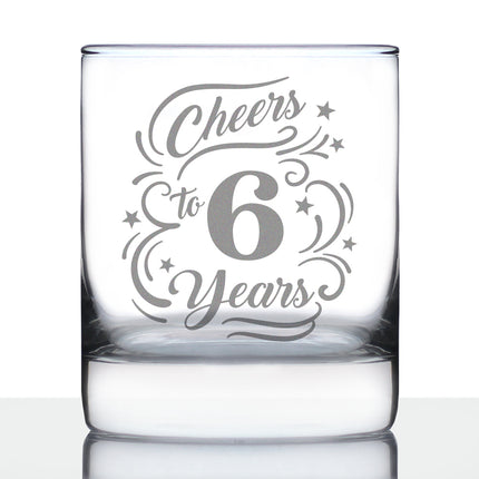 Cheers to 6 Years - Whiskey Rocks Glass Gifts for Women & Men - 6th Anniversary Party Decor - 10.25 Oz Glasses