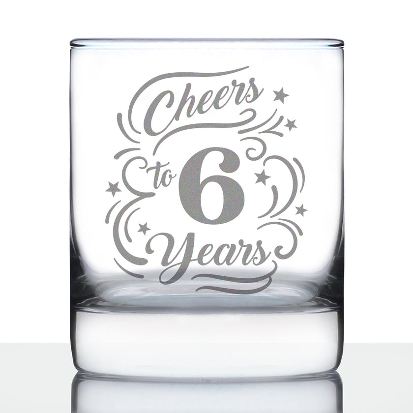 Cheers to 6 Years - Whiskey Rocks Glass Gifts for Women & Men - 6th Anniversary Party Decor - 10.25 Oz Glasses