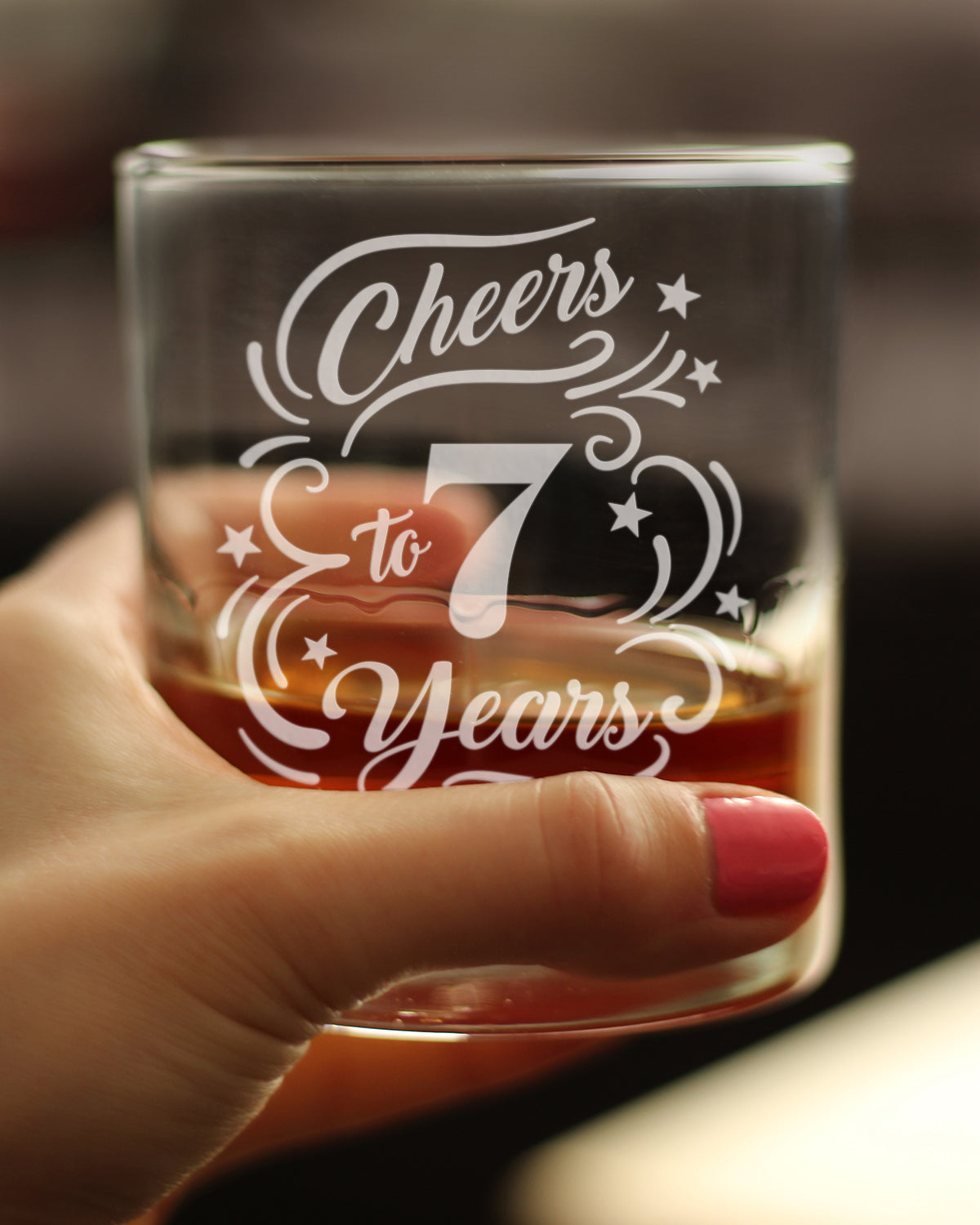 Cheers to 7 Years - Whiskey Rocks Glass Gifts for Women &amp; Men - 7th Anniversary Party Decor - 10.25 Oz Glasses