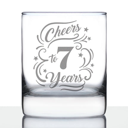 Cheers to 7 Years - Whiskey Rocks Glass Gifts for Women & Men - 7th Anniversary Party Decor - 10.25 Oz Glasses