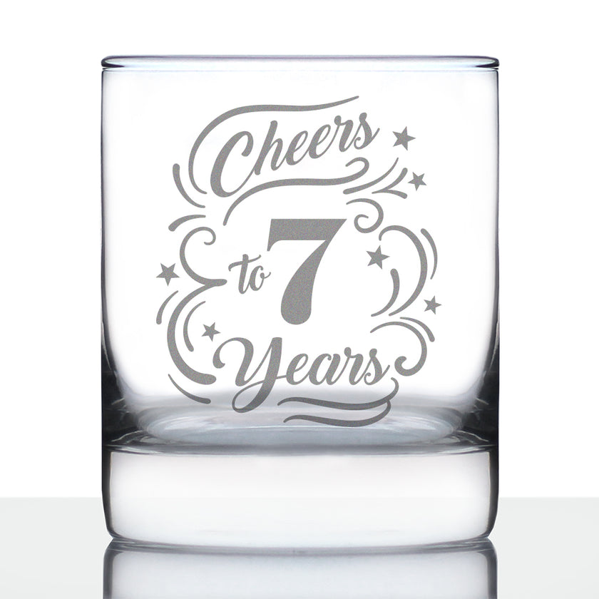 Cheers to 7 Years - Whiskey Rocks Glass Gifts for Women & Men - 7th Anniversary Party Decor - 10.25 Oz Glasses