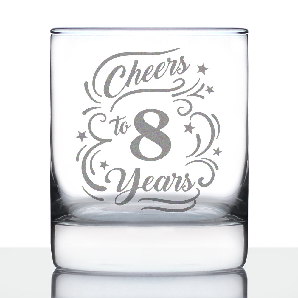 Cheers to 8 Years - Whiskey Rocks Glass Gifts for Women &amp; Men - 8th Anniversary Party Decor - 10.25 Oz Glasses