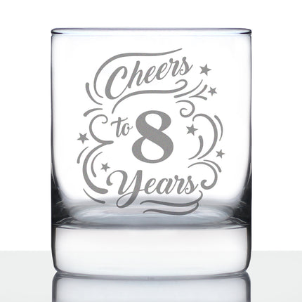 Cheers to 8 Years - Whiskey Rocks Glass Gifts for Women & Men - 8th Anniversary Party Decor - 10.25 Oz Glasses