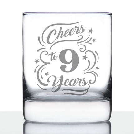 Cheers to 9 Years - Whiskey Rocks Glass Gifts for Women & Men - 9th Anniversary Party Decor - 10.25 Oz Glasses