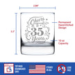 Cheers to 35 Years - Engraved Rocks Glass - 35th Anniversary or Birthday Party Decor - Weighted Whiskey Glasses - 10.25 oz