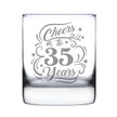 Cheers to 35 Years - Engraved Rocks Glass - 35th Anniversary or Birthday Party Decor - Weighted Whiskey Glasses - 10.25 oz