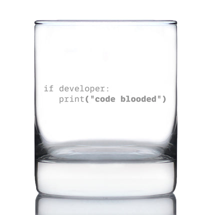Code Blooded Engraved Rocks Glass Gifts for Programmer, Coder & Computer Geeks Weighted Whiskey Glasses - 10.25 oz