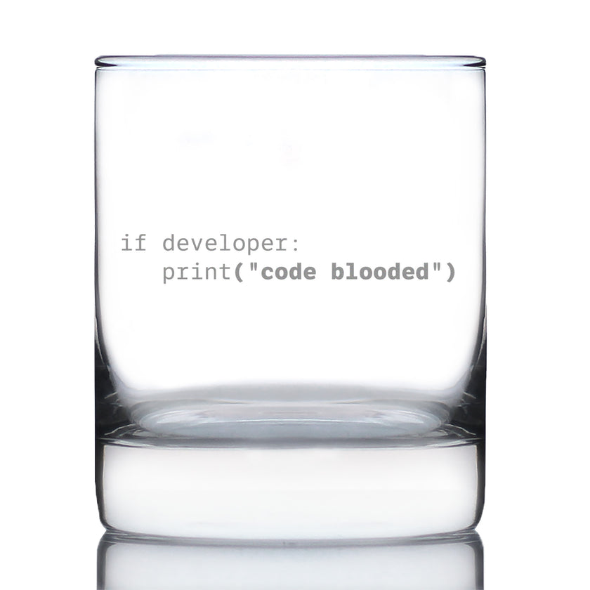 Code Blooded Engraved Rocks Glass Gifts for Programmer, Coder & Computer Geeks Weighted Whiskey Glasses - 10.25 oz