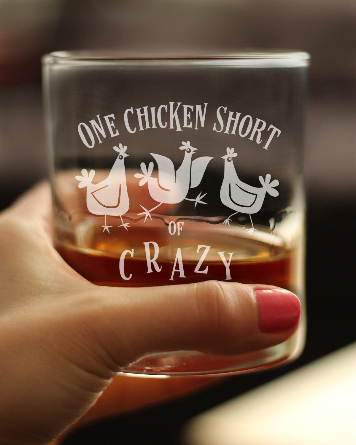 One Chicken Short of Crazy - Whiskey Rocks Glass - Funny Chicken Gifts for Women and Men with Chickens - 10.25 oz Glasses