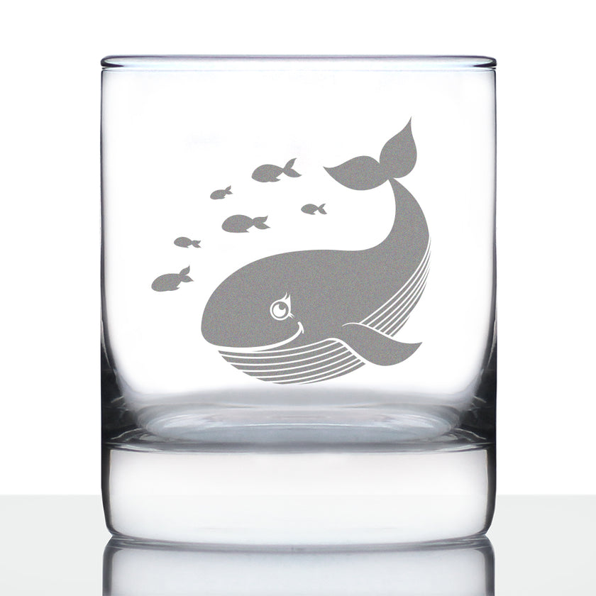 Cute Whale Rocks Glass - Beach Themed Decor and Gifts for Whale Lovers - 10.25 Oz Glasses