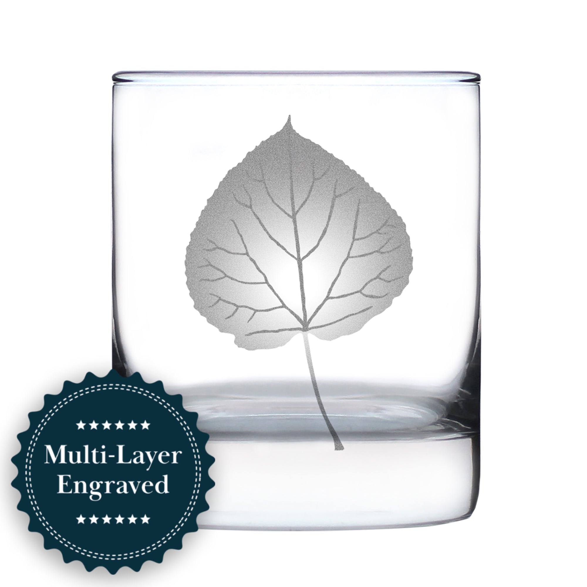 Aspen Leaf Engraved Rocks Glass - Multi-Layer Engraved Whiskey Glasses - 10.25 oz