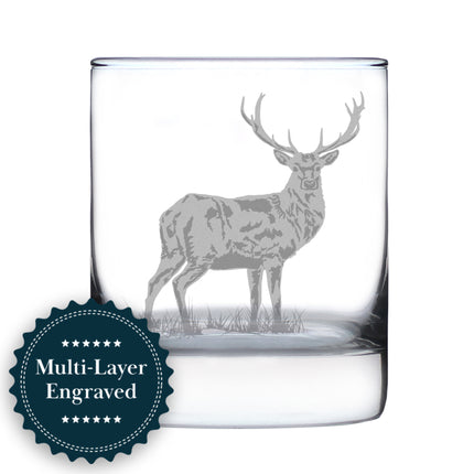 Deer Engraved Rocks Glass - Multi-Layer Engraved Whiskey Glasses - 10.25 oz