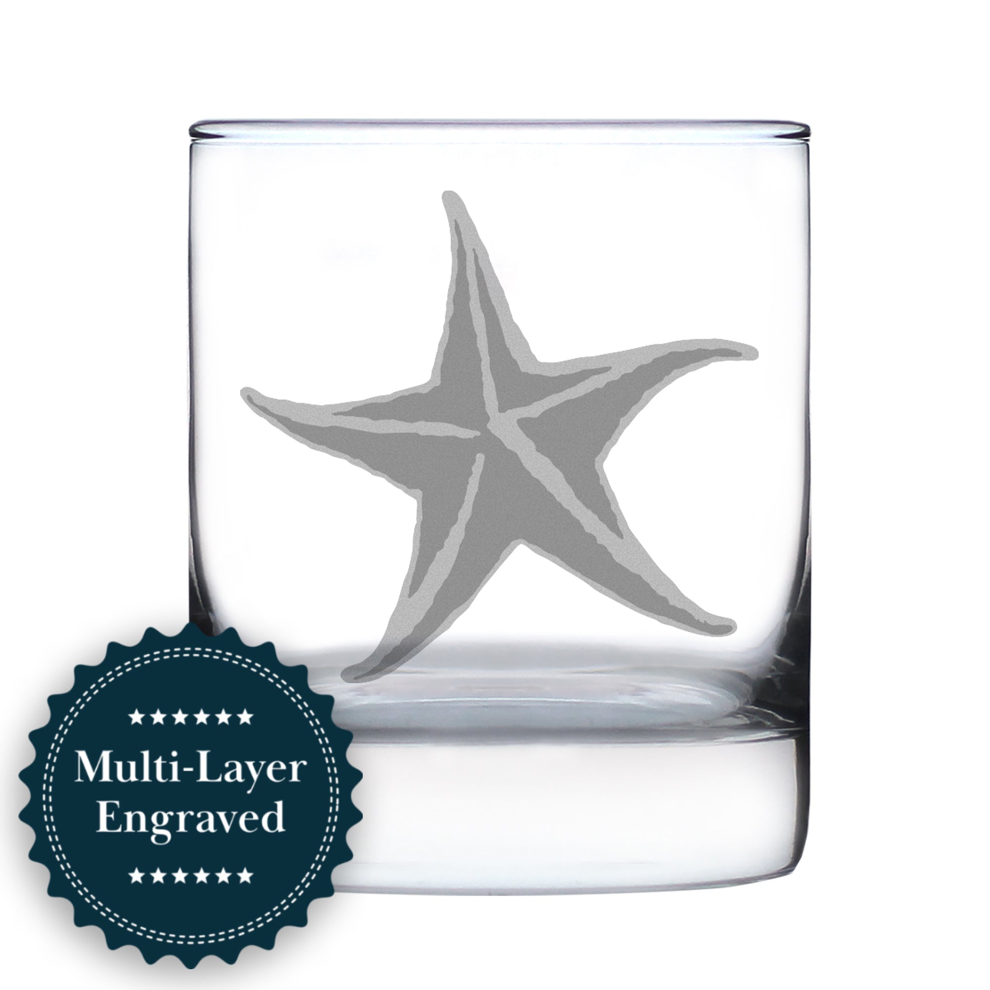 Starfish Engraved Rocks Glass - Multi-Layer Engraved Whiskey Glasses - 10.25 oz