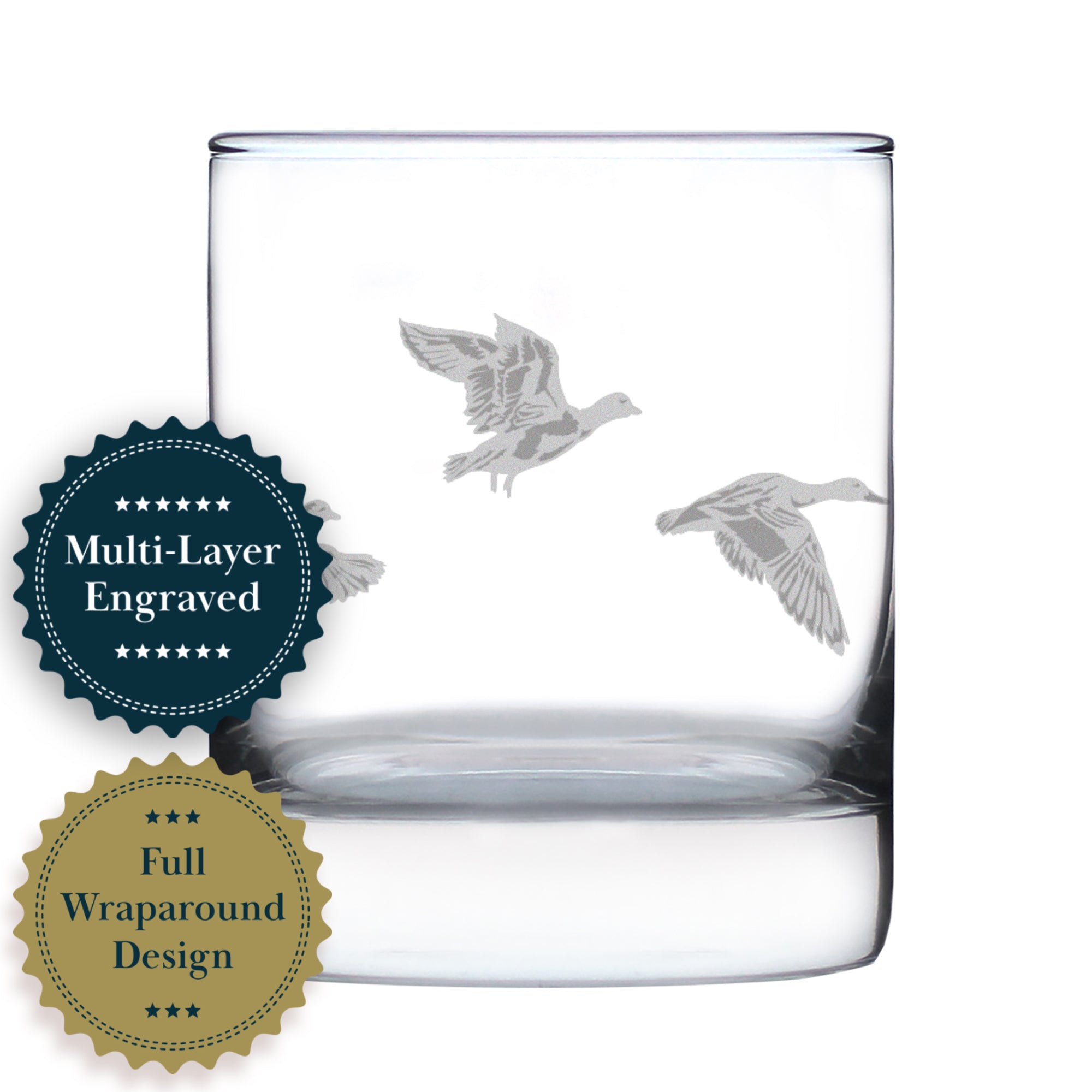 Flying Ducks Engraved Rocks Glass - Full Wrap - Multi-Layer Engraved Whiskey Glasses - 10.25 oz