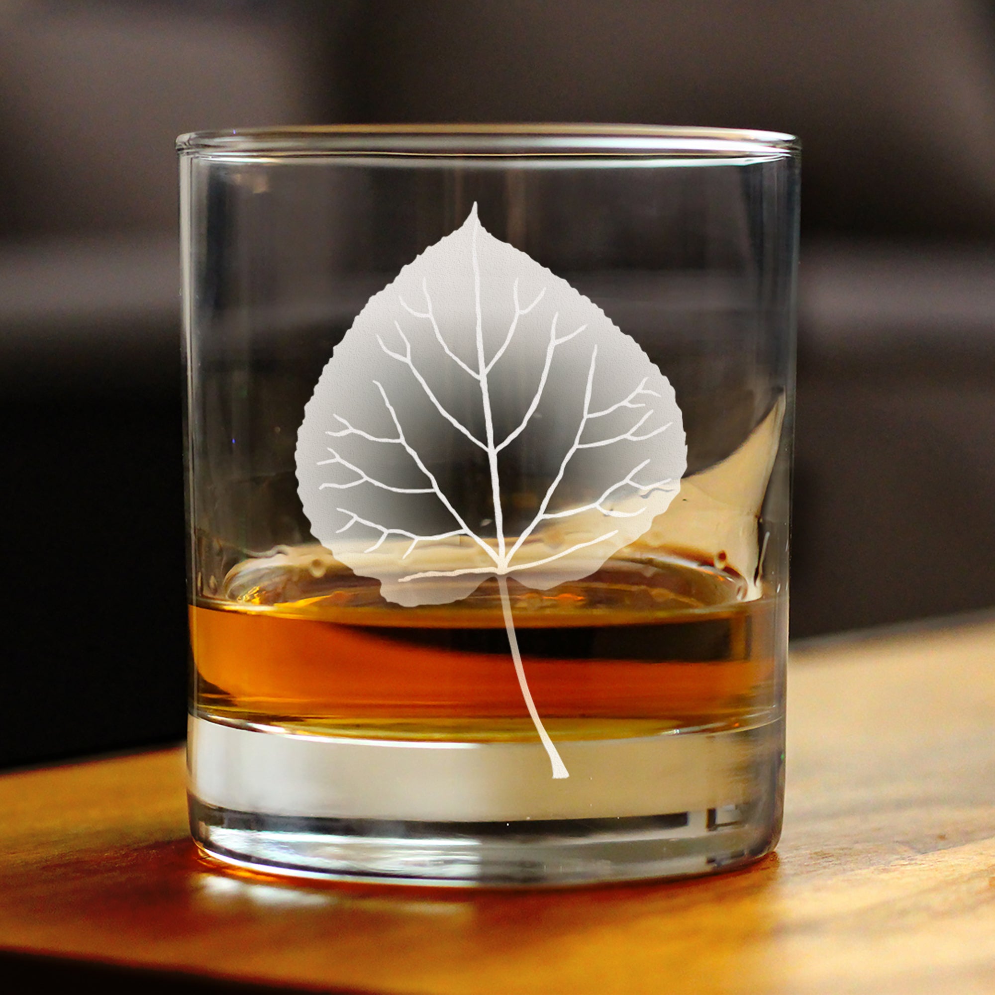 Aspen Leaf Engraved Rocks Glass - Multi-Layer Engraved Whiskey Glasses - 10.25 oz