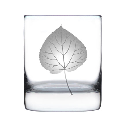 Aspen Leaf Engraved Rocks Glass - Multi-Layer Engraved Whiskey Glasses - 10.25 oz