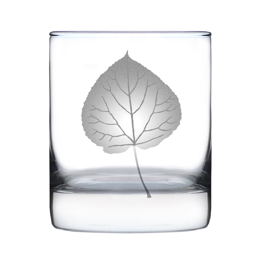 Aspen Leaf Engraved Rocks Glass - Multi-Layer Engraved Whiskey Glasses - 10.25 oz
