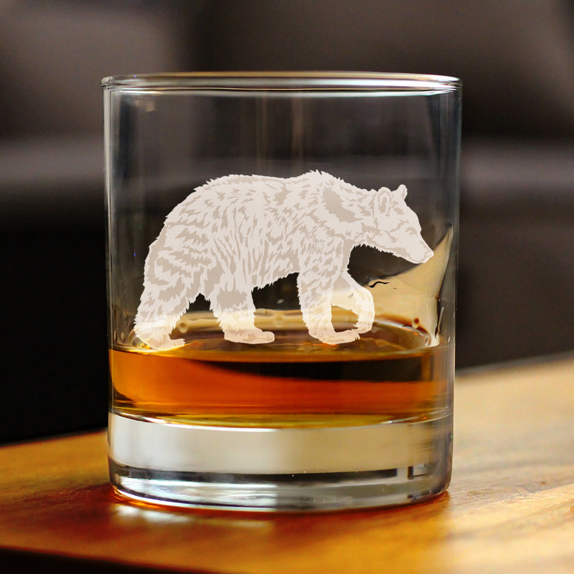 Bear Engraved Rocks Glass - Multi-Layer Engraved Whiskey Glasses - 10.25 oz