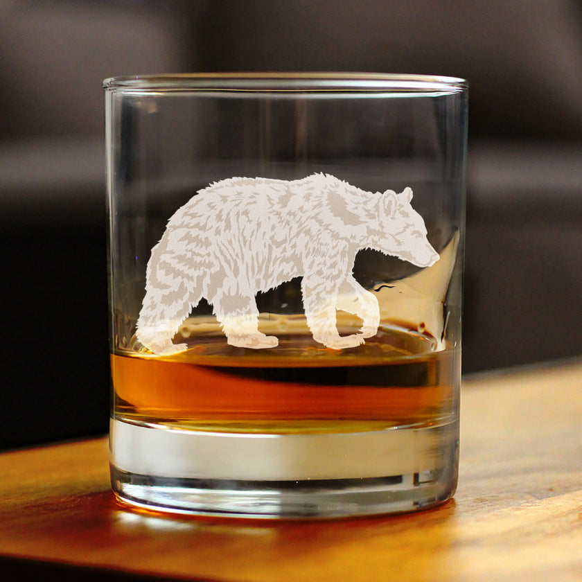 Bear Engraved Rocks Glass - Multi-Layer Engraved Whiskey Glasses - 10.25 oz