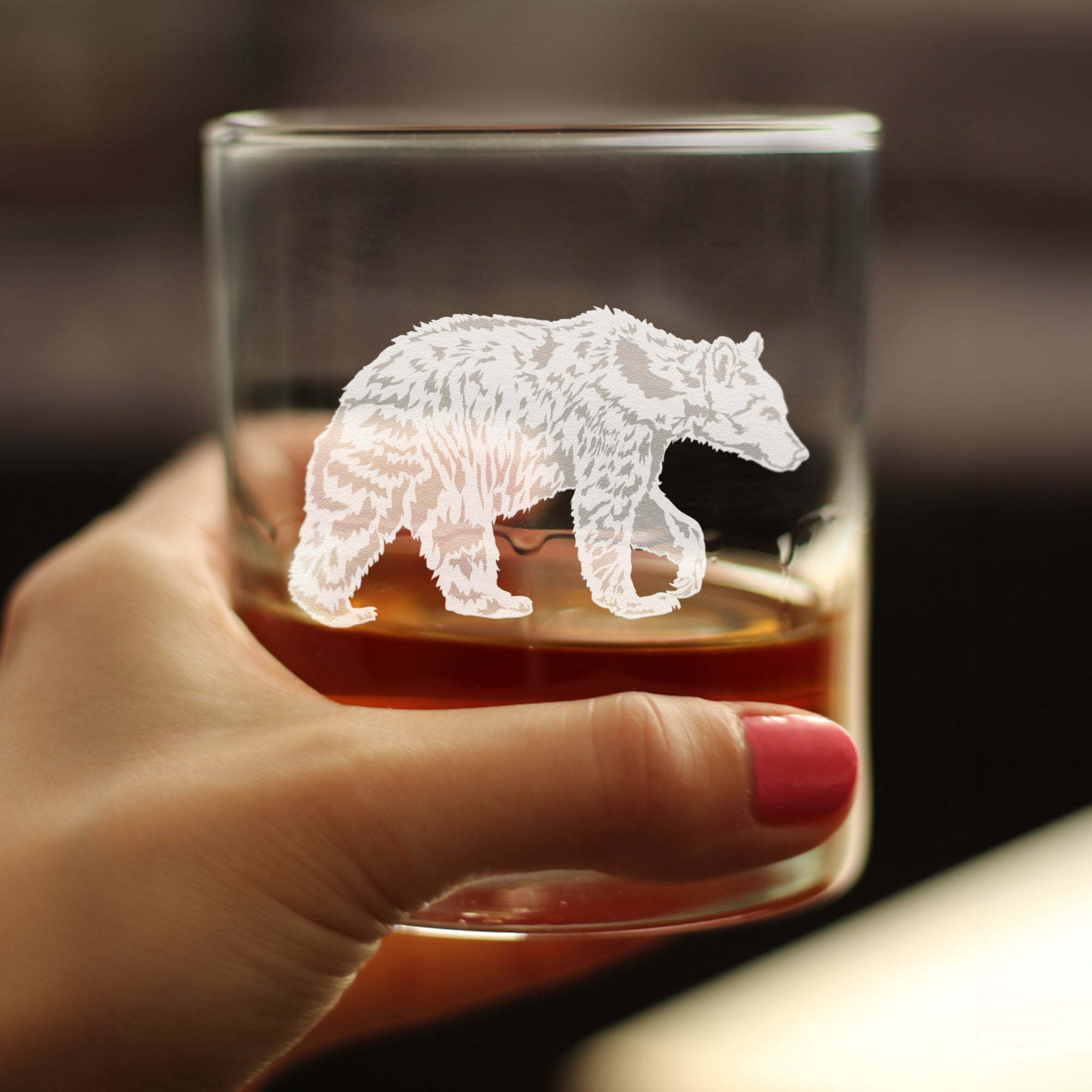 Bear Engraved Rocks Glass - Multi-Layer Engraved Whiskey Glasses - 10.25 oz
