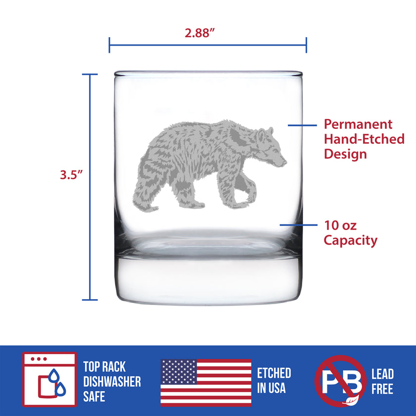 Bear Engraved Rocks Glass - Multi-Layer Engraved Whiskey Glasses - 10.25 oz