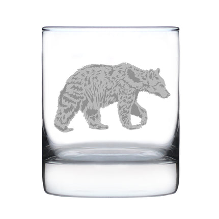 Bear Engraved Rocks Glass - Multi-Layer Engraved Whiskey Glasses - 10.25 oz