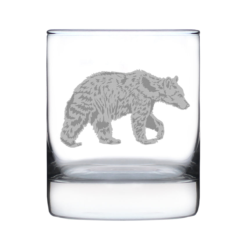 Bear Engraved Rocks Glass - Multi-Layer Engraved Whiskey Glasses - 10.25 oz
