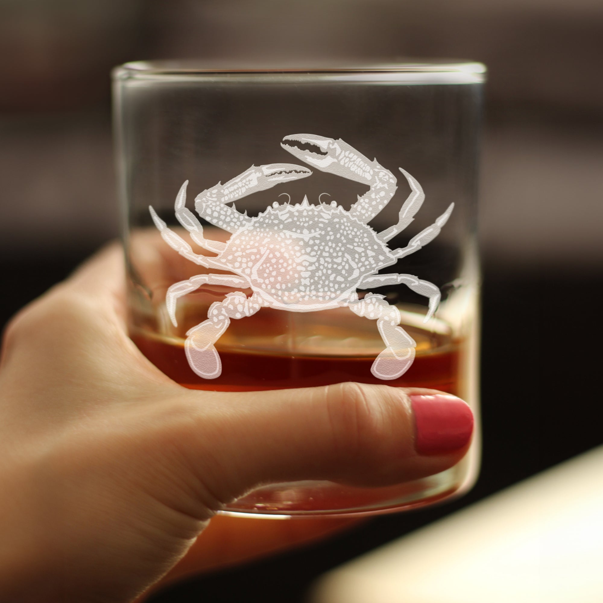 Crab Engraved Rocks Glass - Multi-Layer Engraved Whiskey Glasses - 10.25 oz