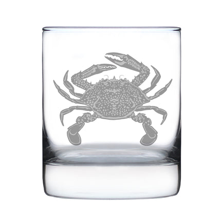Crab Engraved Rocks Glass - Multi-Layer Engraved Whiskey Glasses - 10.25 oz