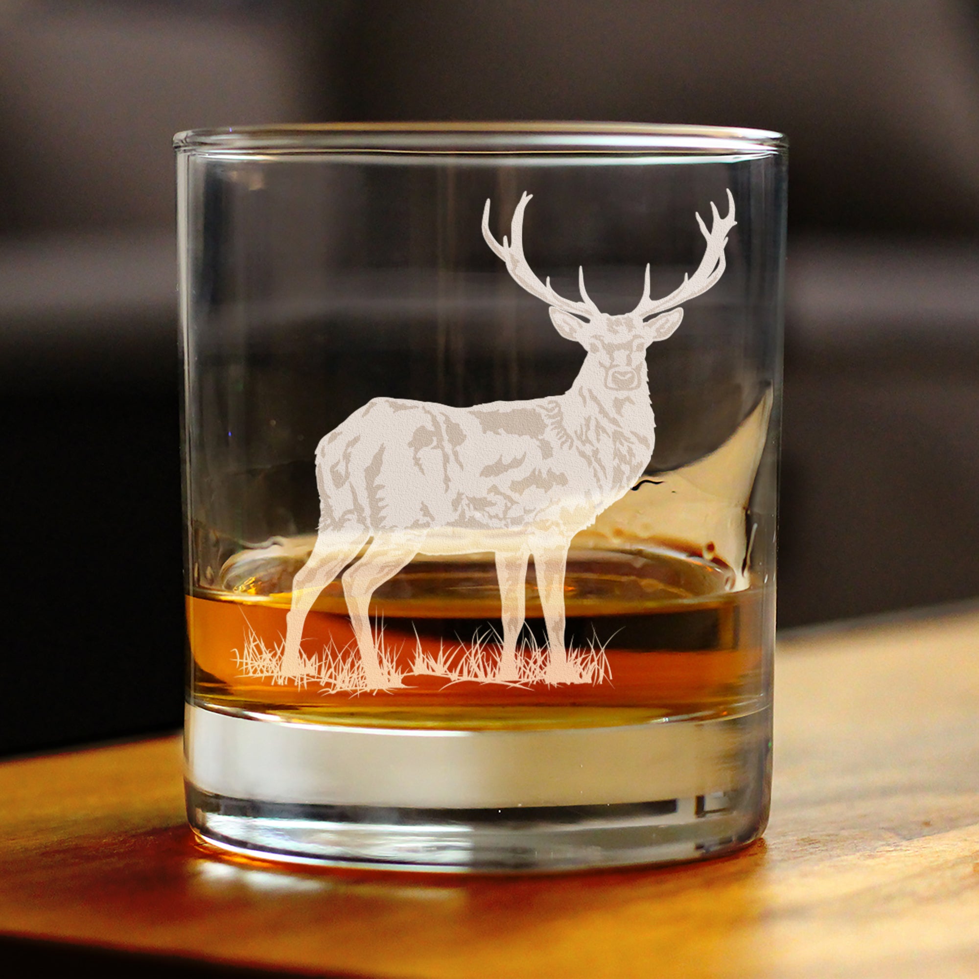 Deer Engraved Rocks Glass - Multi-Layer Engraved Whiskey Glasses - 10.25 oz