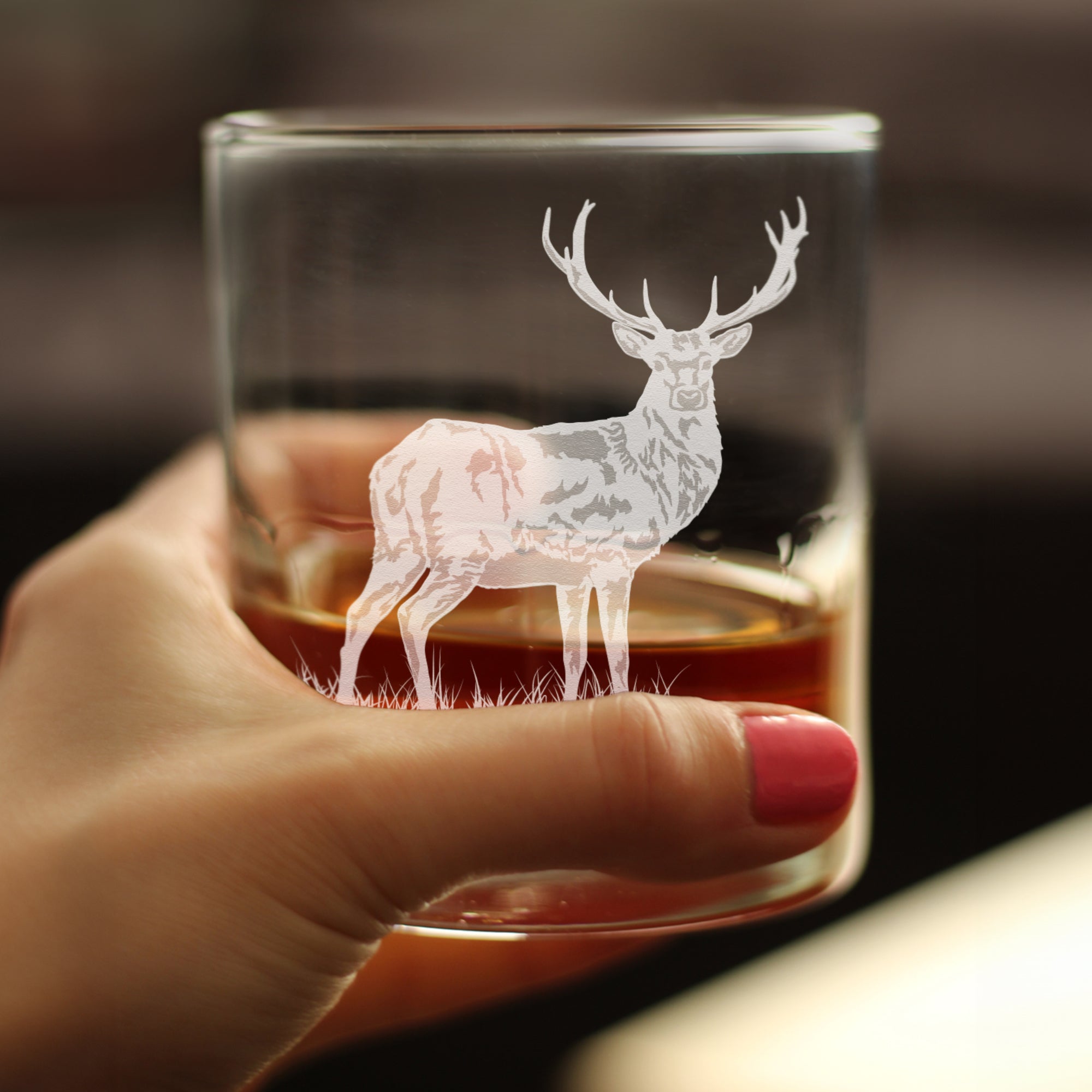 Deer Engraved Rocks Glass - Multi-Layer Engraved Whiskey Glasses - 10.25 oz