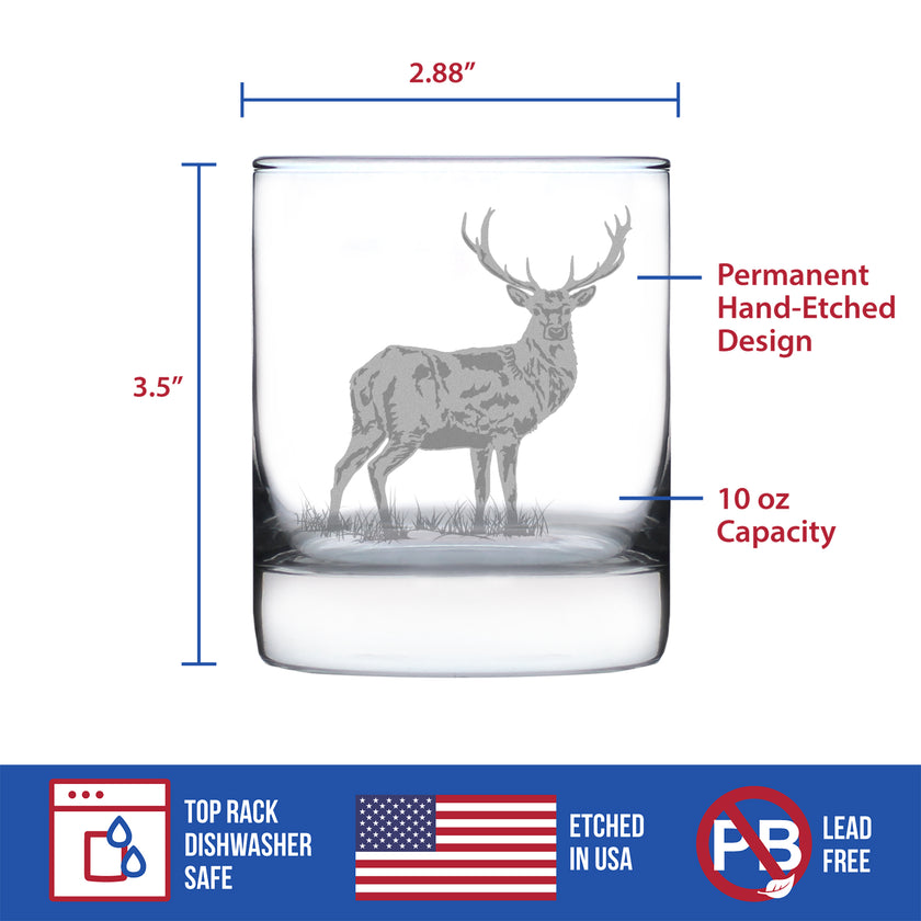 Deer Engraved Rocks Glass - Multi-Layer Engraved Whiskey Glasses - 10.25 oz