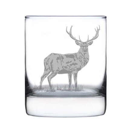 Deer Engraved Rocks Glass - Multi-Layer Engraved Whiskey Glasses - 10.25 oz