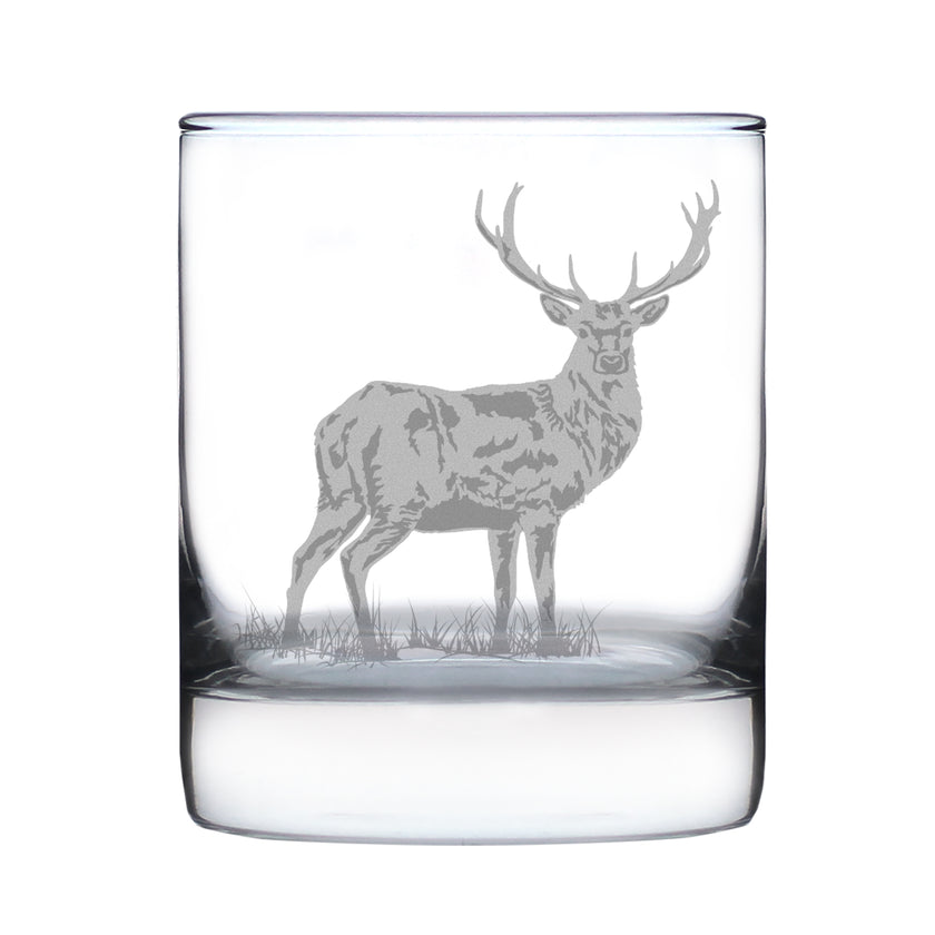 Deer Engraved Rocks Glass - Multi-Layer Engraved Whiskey Glasses - 10.25 oz