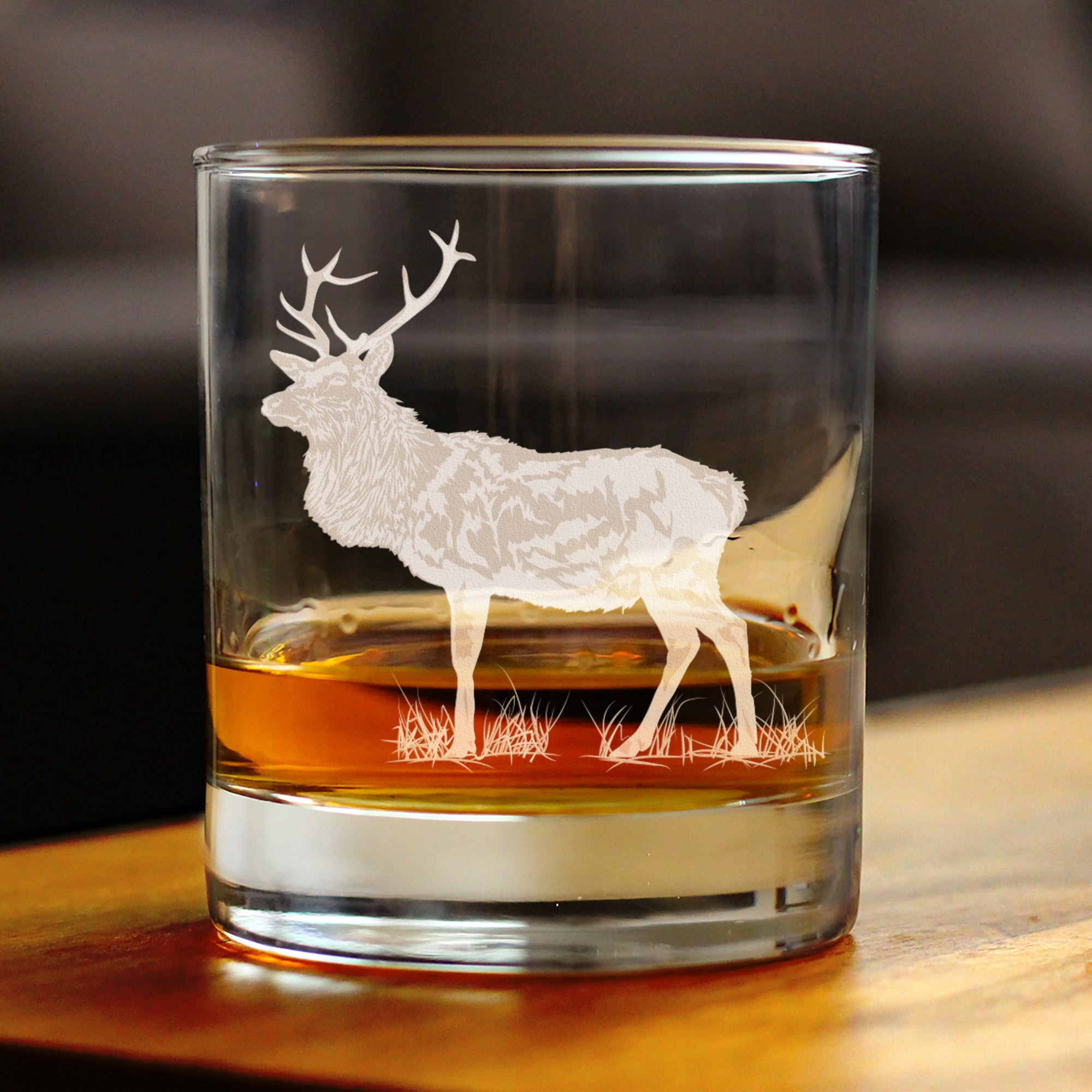 Elk Engraved Rocks Glass - Multi-Layer Engraved Whiskey Glasses - 10.25 oz