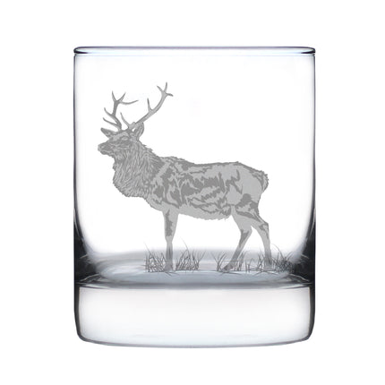 Elk Engraved Rocks Glass - Multi-Layer Engraved Whiskey Glasses - 10.25 oz