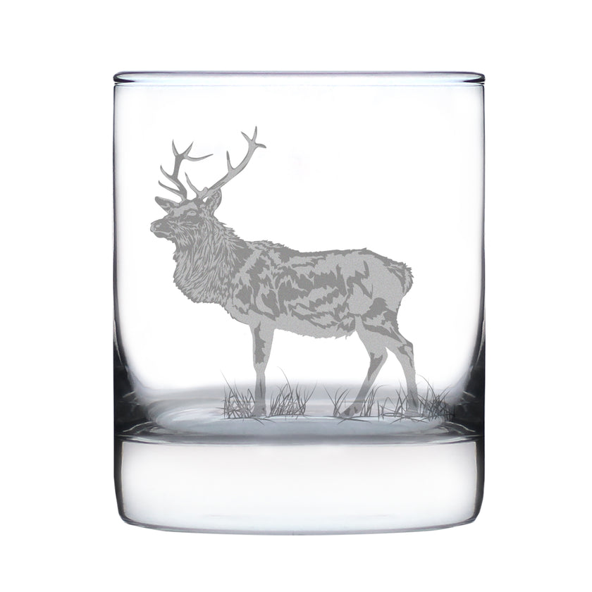 Elk Engraved Rocks Glass - Multi-Layer Engraved Whiskey Glasses - 10.25 oz