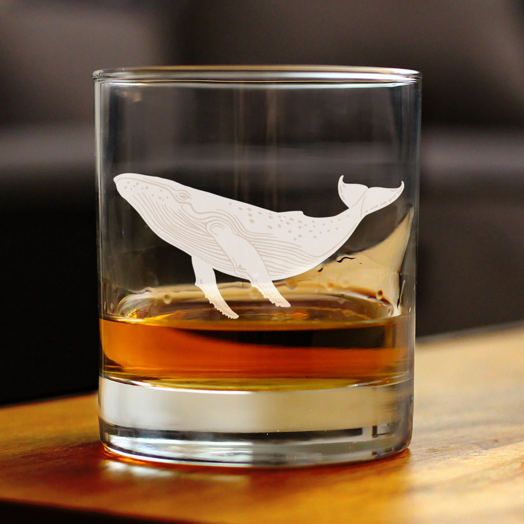 Whale Engraved Rocks Glass - Multi-Layer Engraved Whiskey Glasses - 10.25 oz
