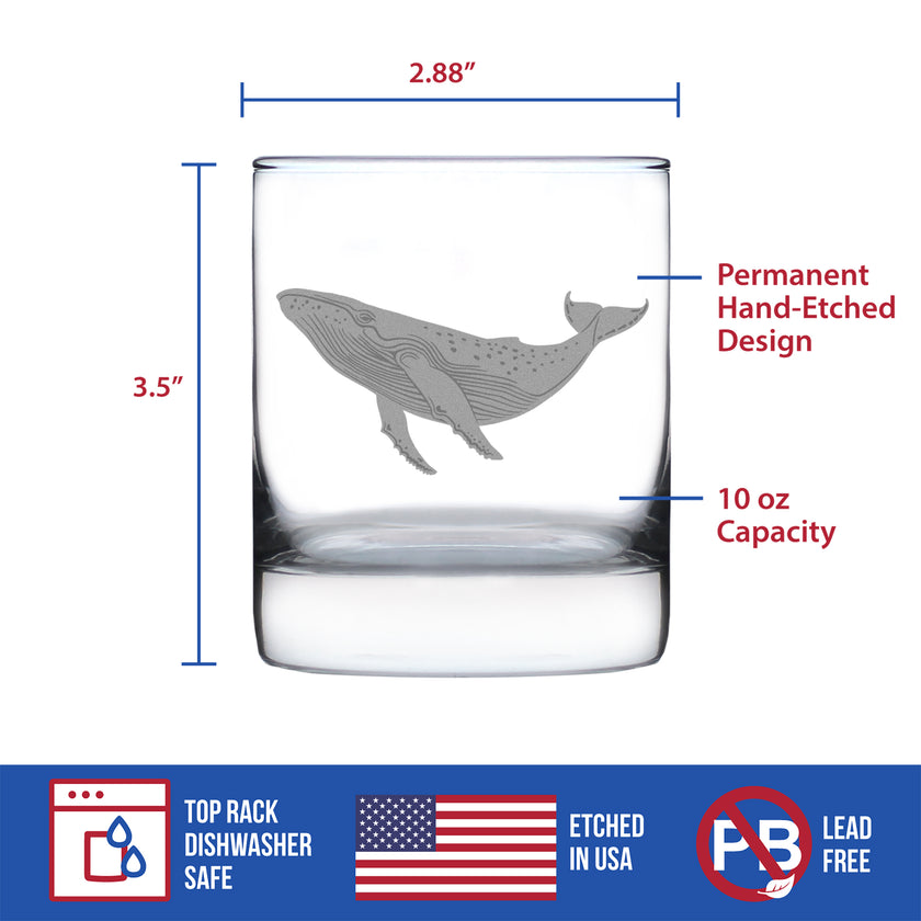 Whale Engraved Rocks Glass - Multi-Layer Engraved Whiskey Glasses - 10.25 oz