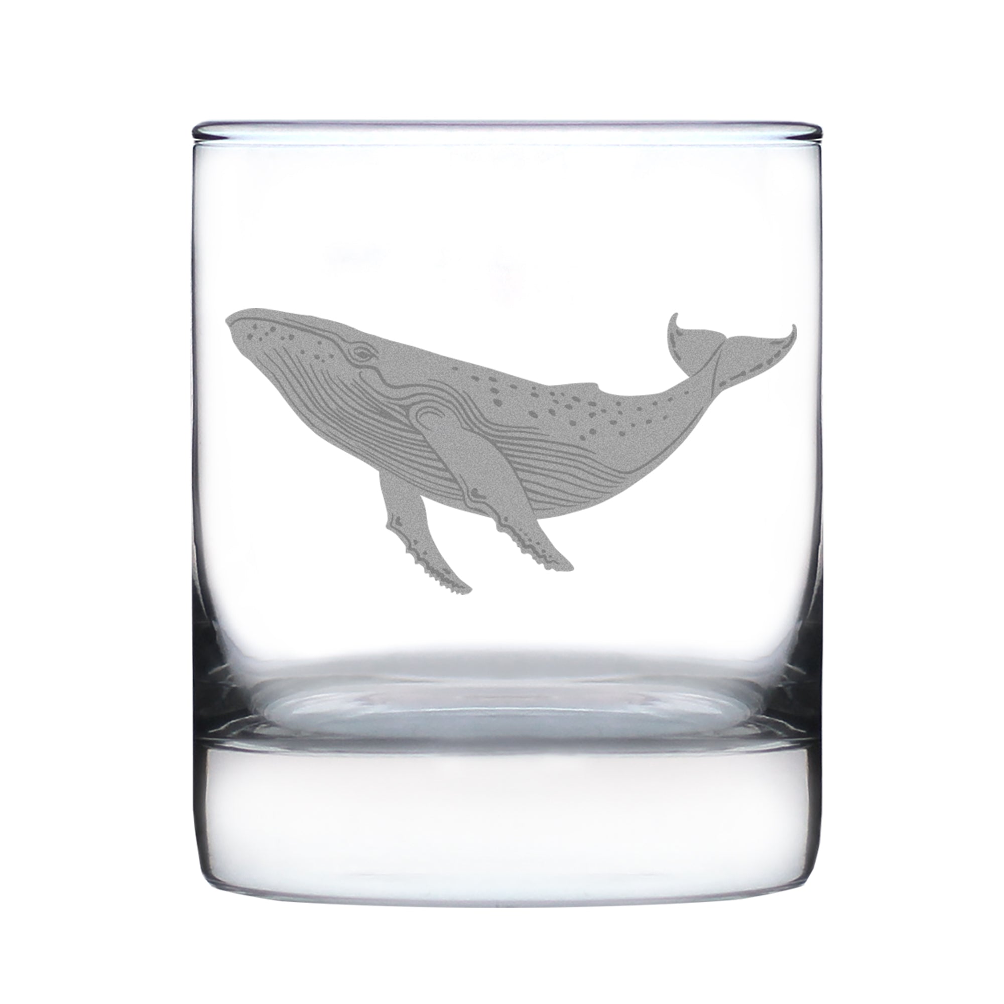 Whale Engraved Rocks Glass - Multi-Layer Engraved Whiskey Glasses - 10.25 oz