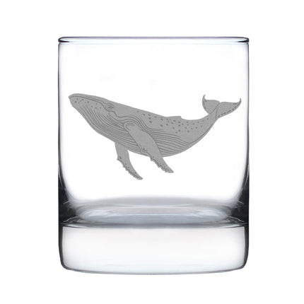Whale Engraved Rocks Glass - Multi-Layer Engraved Whiskey Glasses - 10.25 oz