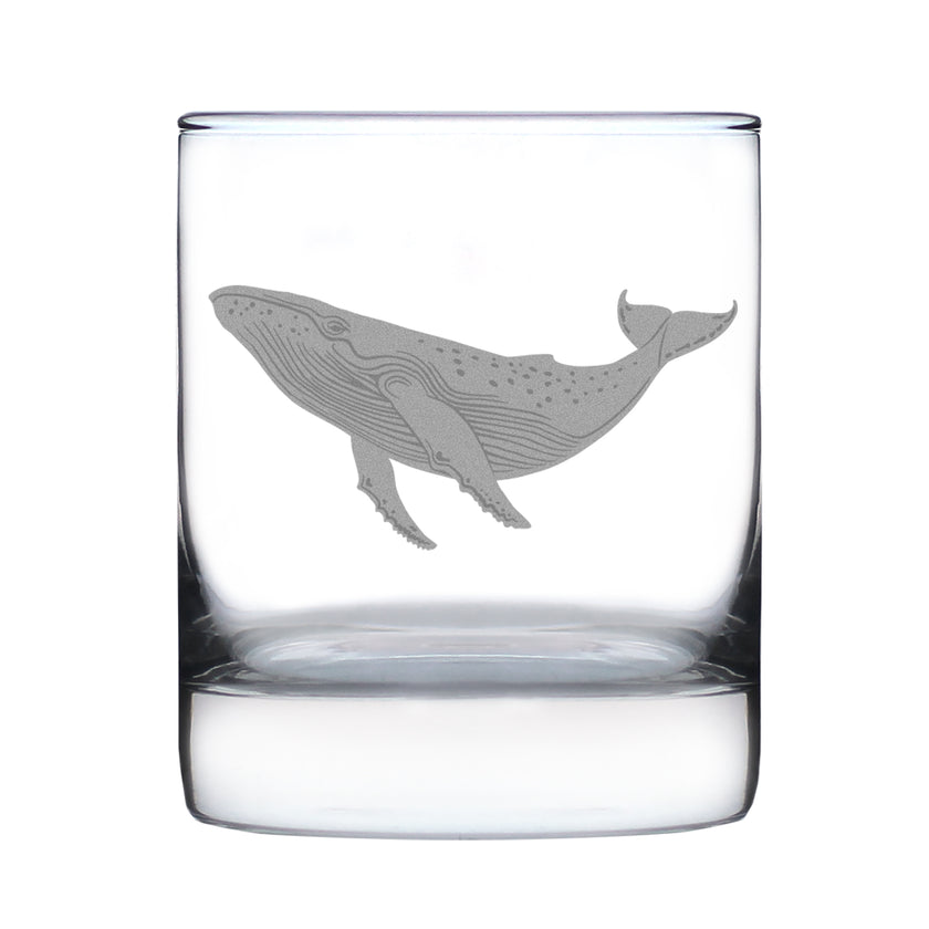 Whale Engraved Rocks Glass - Multi-Layer Engraved Whiskey Glasses - 10.25 oz