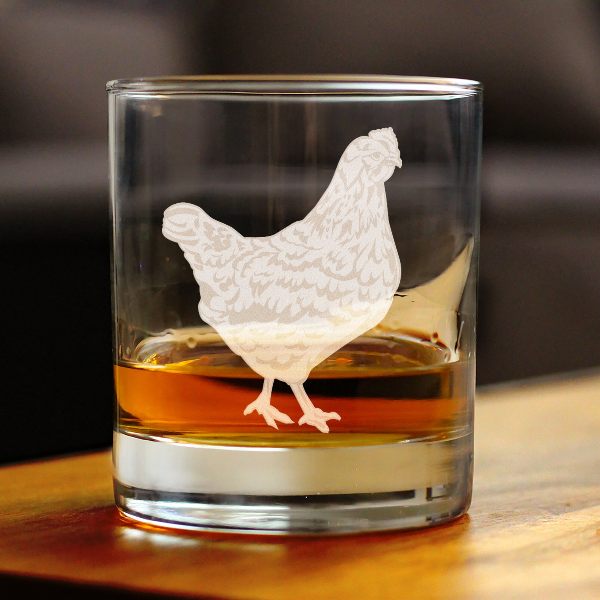 Hen Engraved Rocks Glass - Multi-Layer Engraved Whiskey Glasses - 10.25 oz