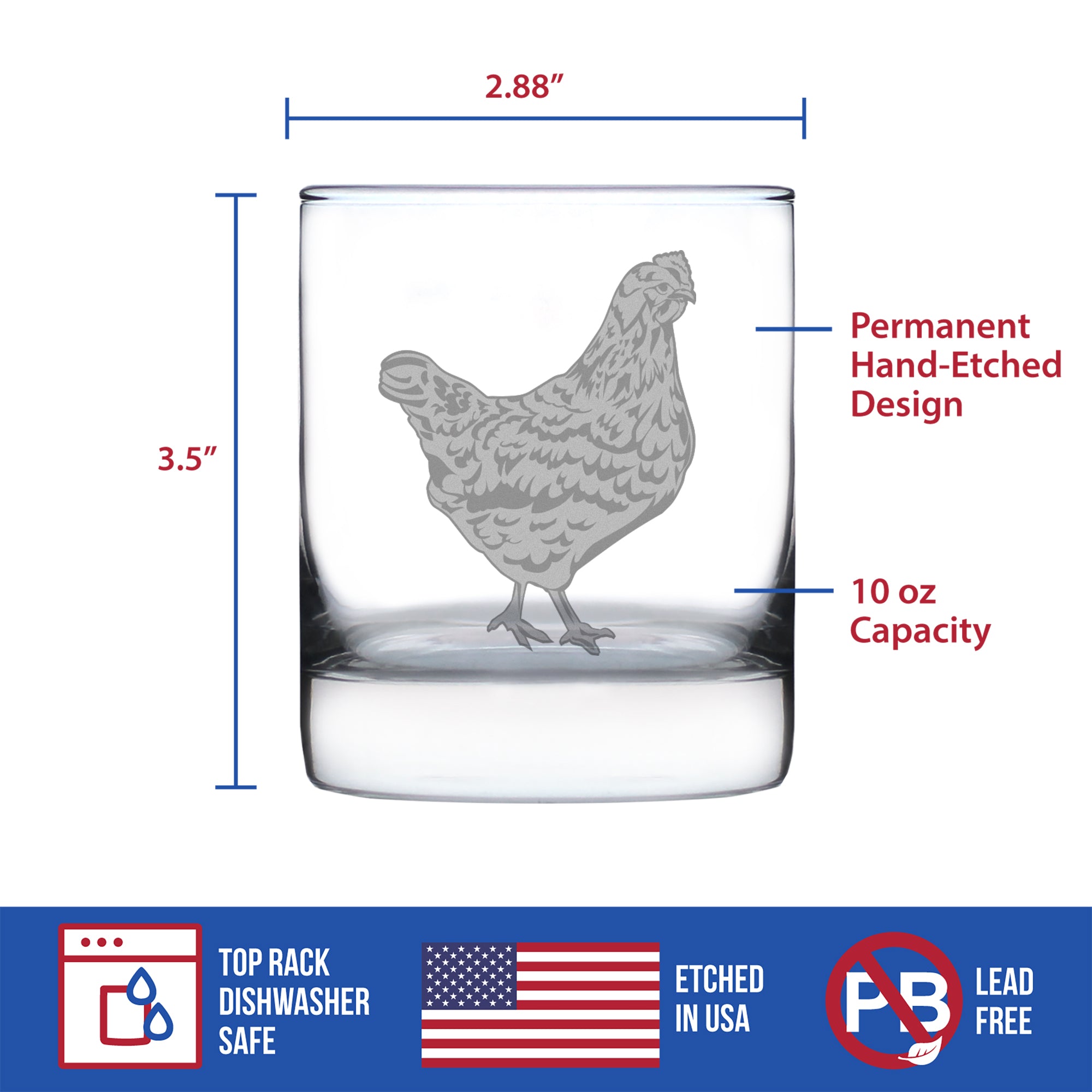 Hen Engraved Rocks Glass - Multi-Layer Engraved Whiskey Glasses - 10.25 oz