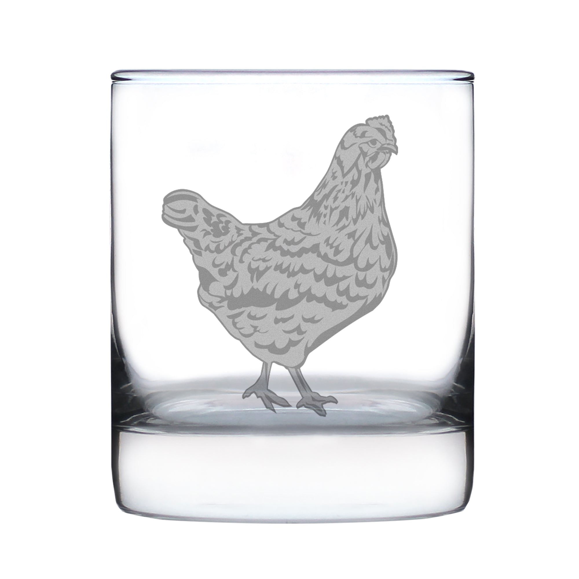 Hen Engraved Rocks Glass - Multi-Layer Engraved Whiskey Glasses - 10.25 oz