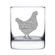 Hen Engraved Rocks Glass - Multi-Layer Engraved Whiskey Glasses - 10.25 oz