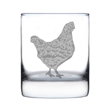 Hen Engraved Rocks Glass - Multi-Layer Engraved Whiskey Glasses - 10.25 oz