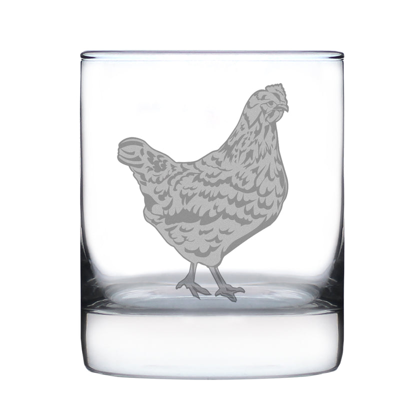 Hen Engraved Rocks Glass - Multi-Layer Engraved Whiskey Glasses - 10.25 oz
