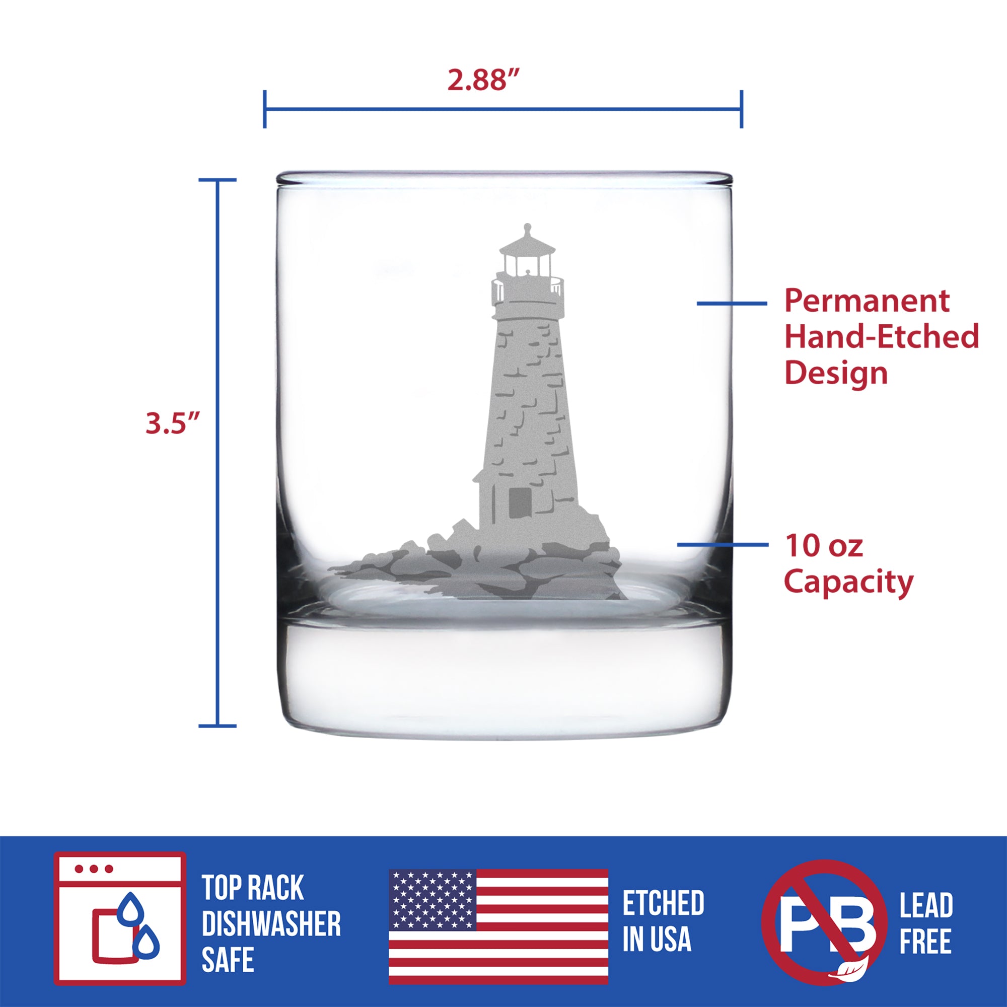 Lighthouse Engraved Rocks Glass - Multi-Layer Engraved Whiskey Glasses - 10.25 oz