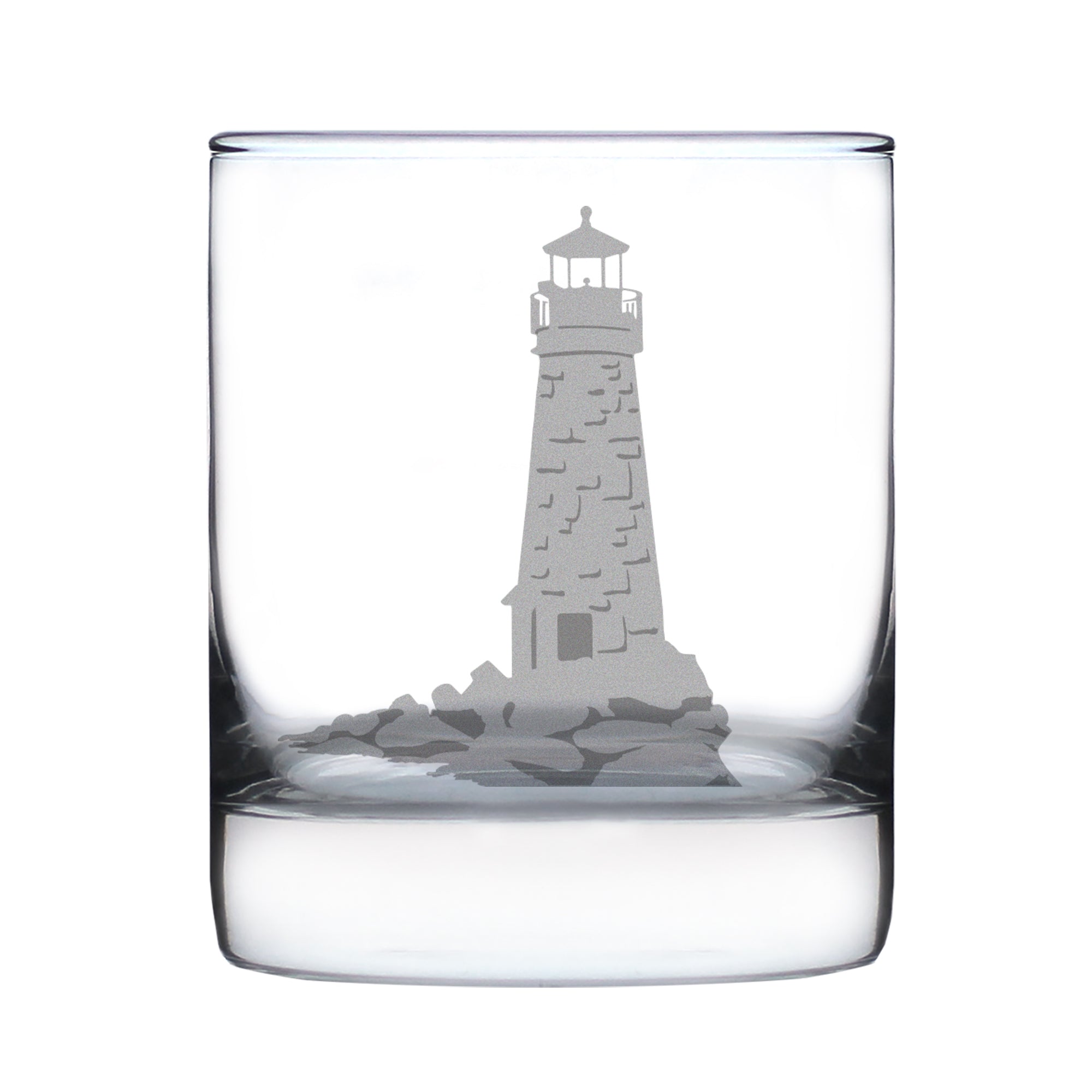 Lighthouse Engraved Rocks Glass - Multi-Layer Engraved Whiskey Glasses - 10.25 oz